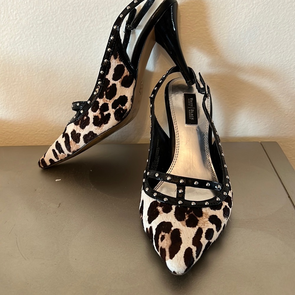 WHBM Calf Shoes in leopard print 8.5m with studded straps.  EUC